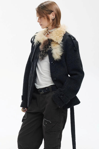 Wool Color-Blocked Fur Scarf