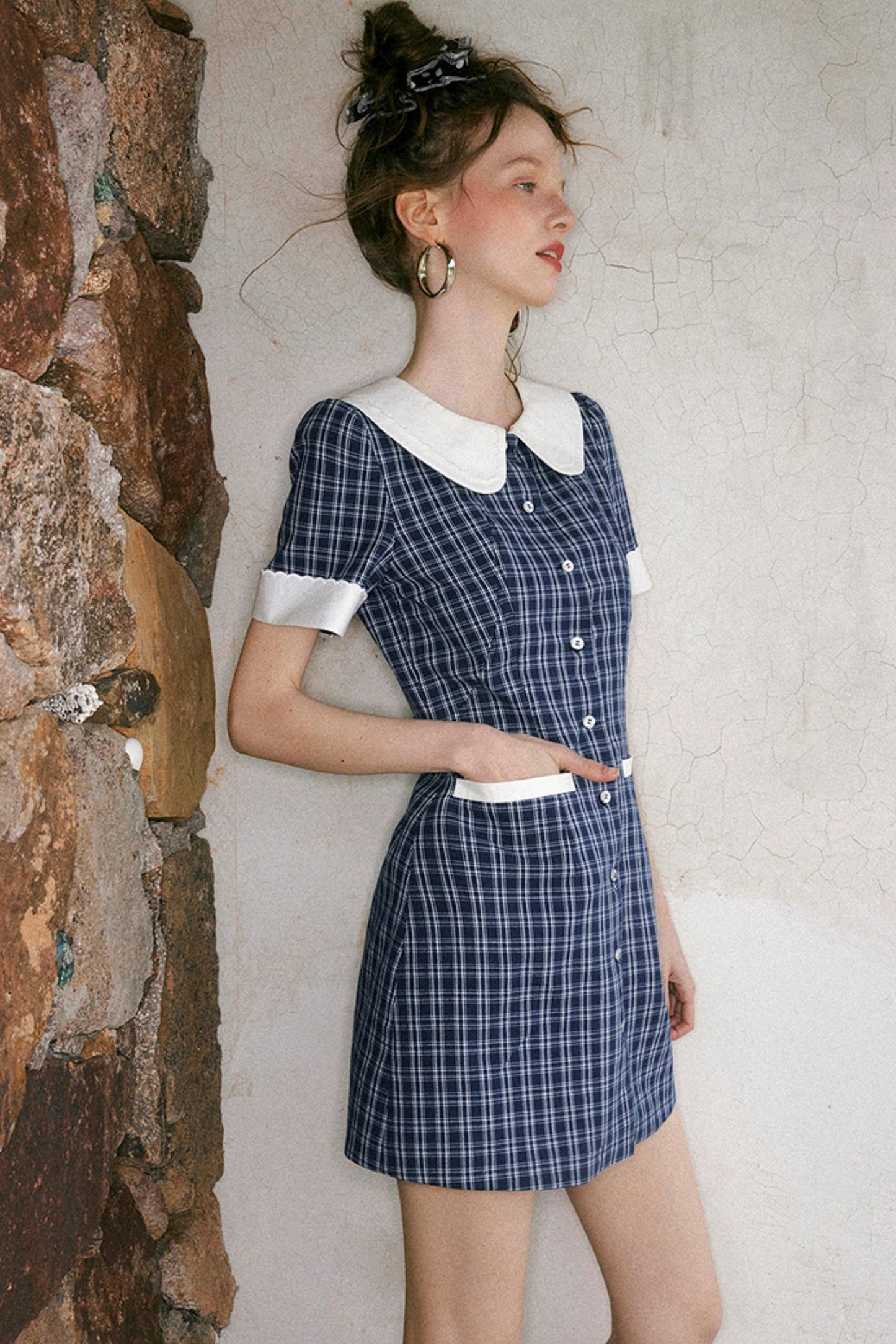 Navy A-Line Doll Neck Dress