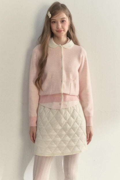 Pink Plaid Knitted Sweater