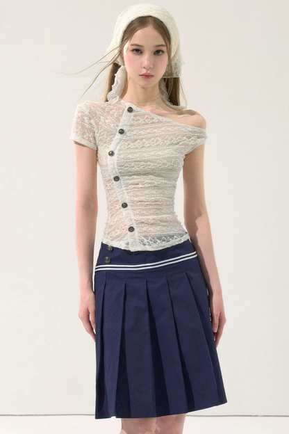 College Style Mid-Length Pleated Skirt