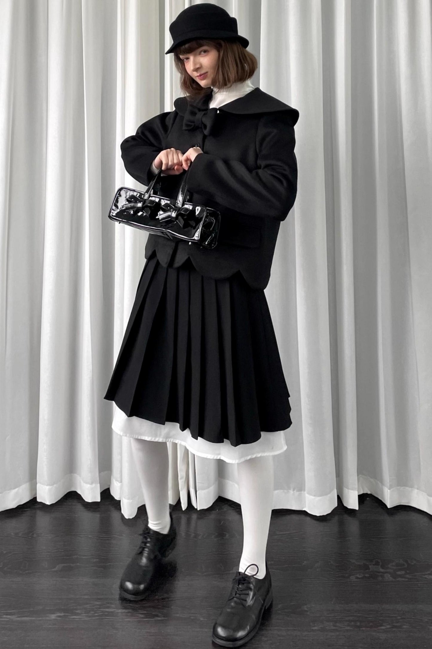 Black Pleated Bow Skirt