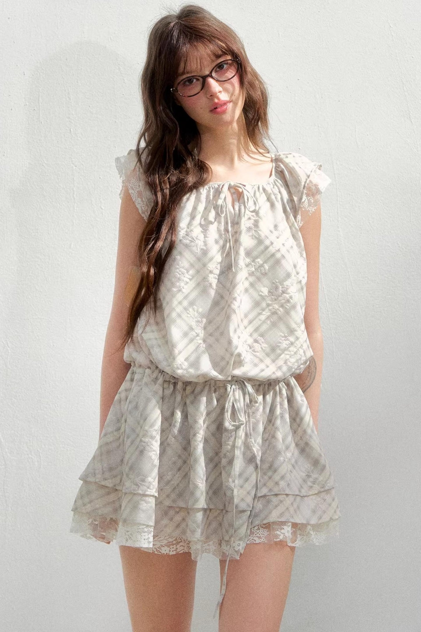 Plaid Flutter Sleeve Dress