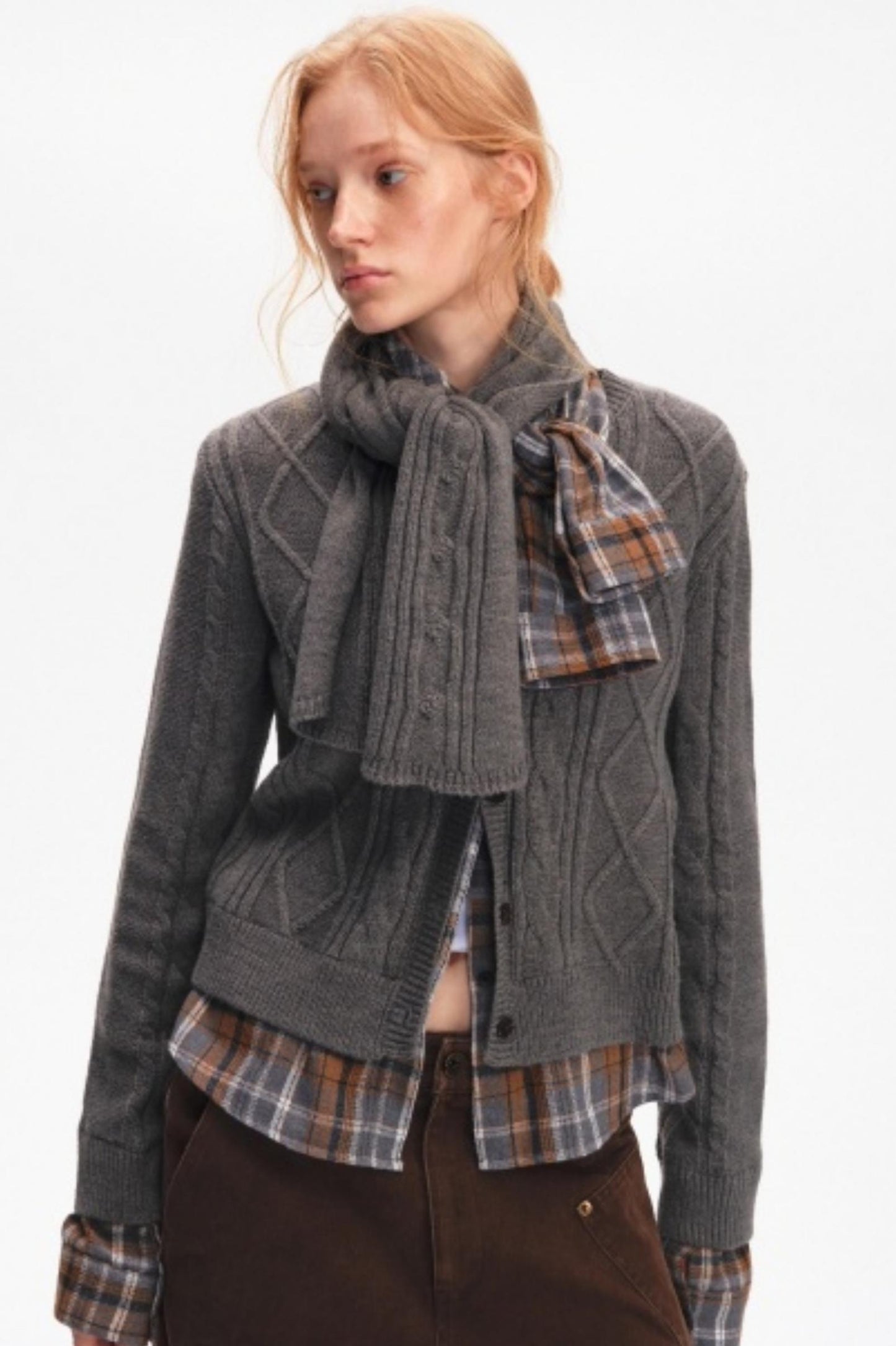 Wool Twist Pattern Cardigan Set-Up