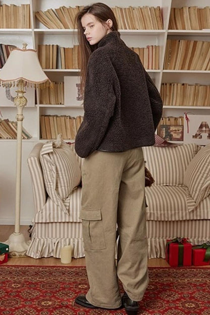 Khaki Fleece-Lined Cargo Pants