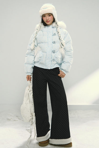 Blue Polka Dot Wide-Leg Jeans Pants