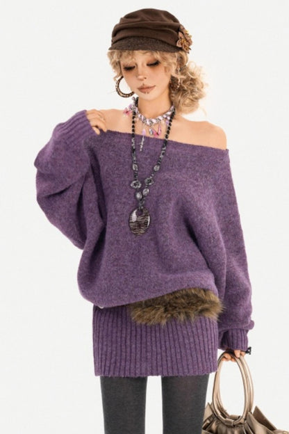 Purple Off-Shoulder Knit Dress