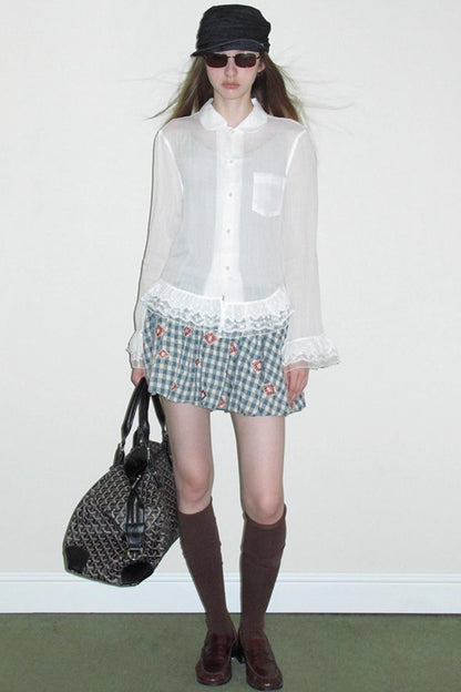 Vintage Doll Collar Lace White Shirt