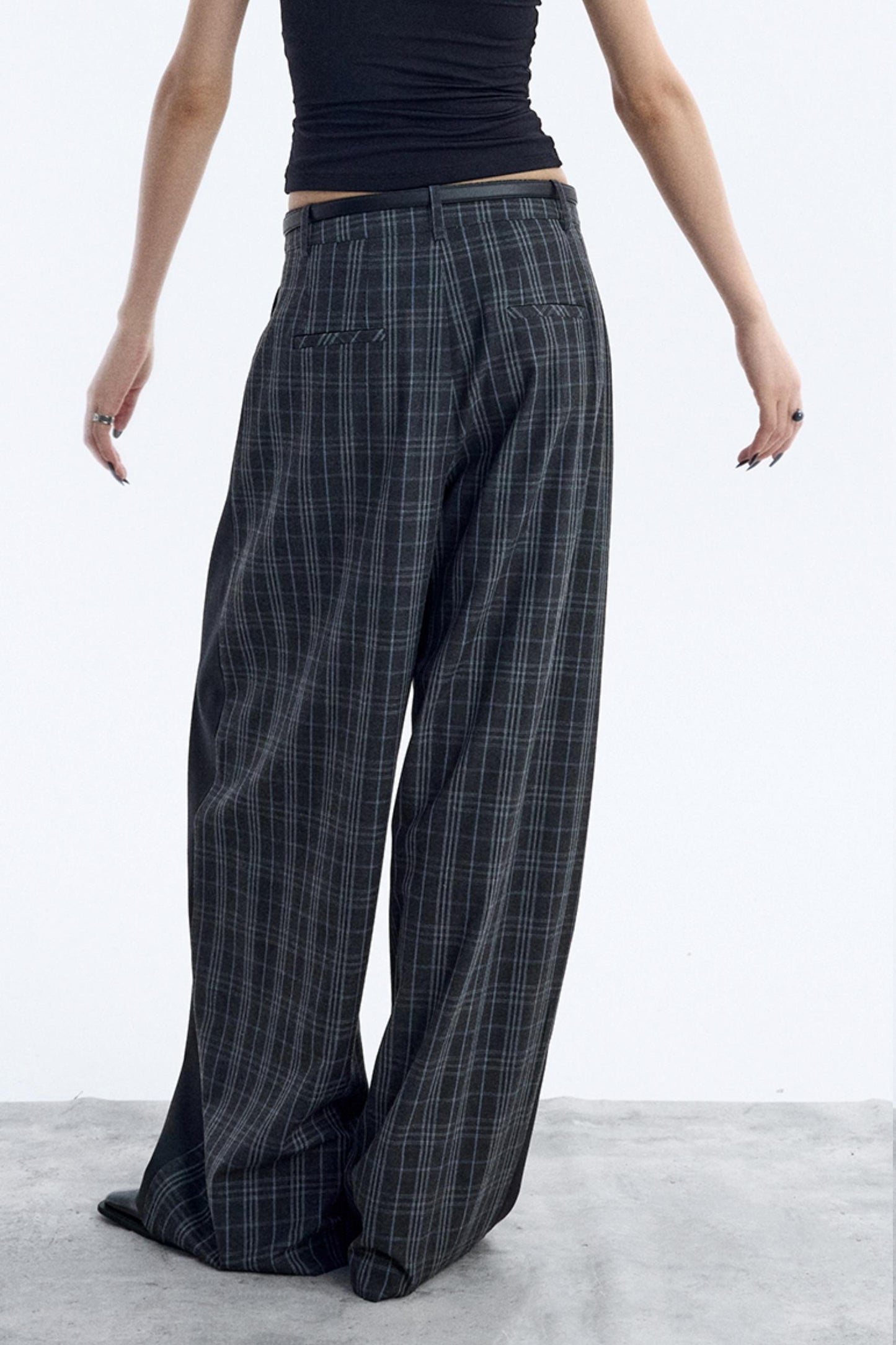 Irregular Plaid Wide-Leg Pants