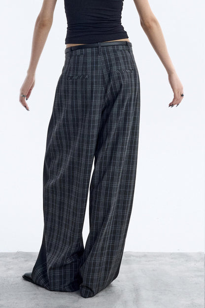 Irregular Plaid Wide-Leg Pants