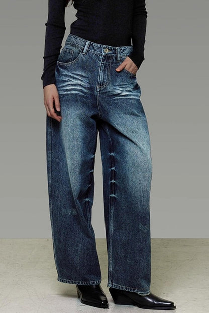 Retro Washed Wide-Leg Jeans