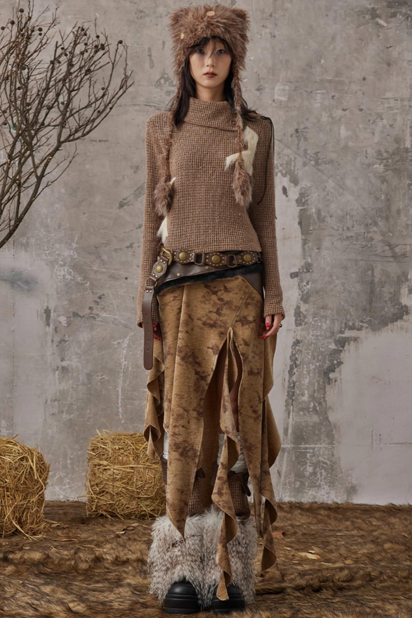 Wandering Style Retro Rivets Skirt