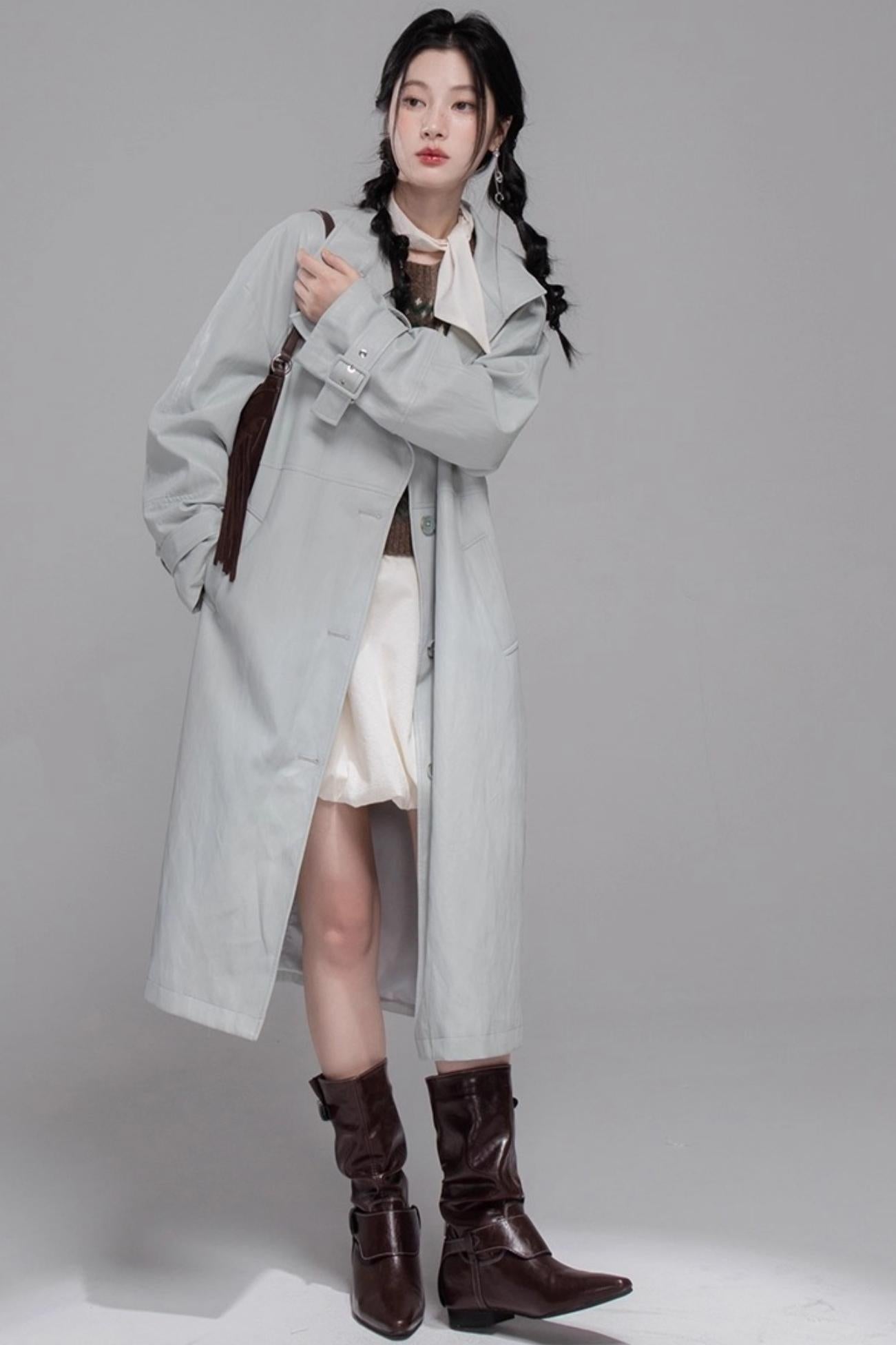 Two Collared Leather Trench Coat