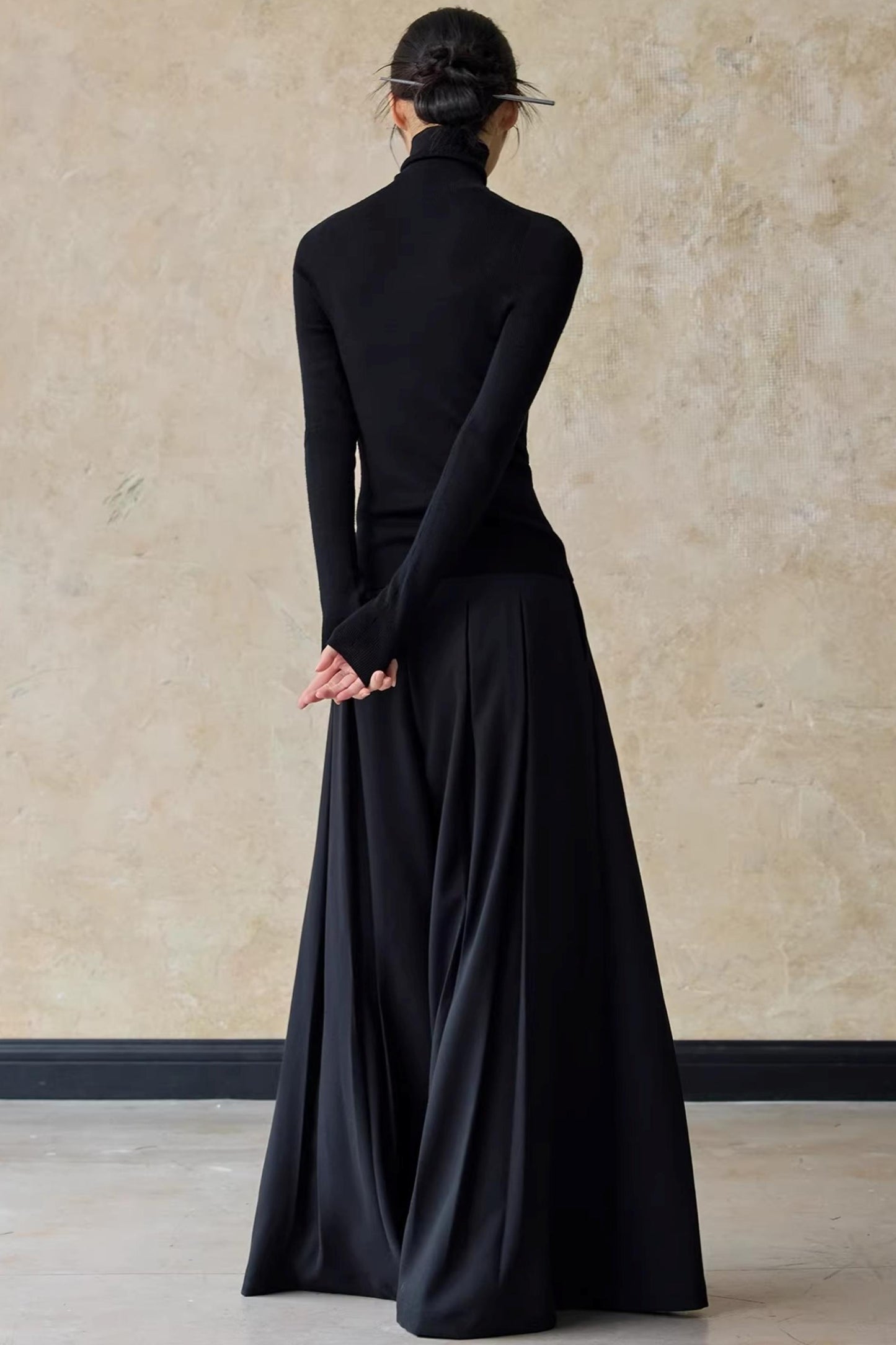 Autumn Black Wide-Leg Pants
