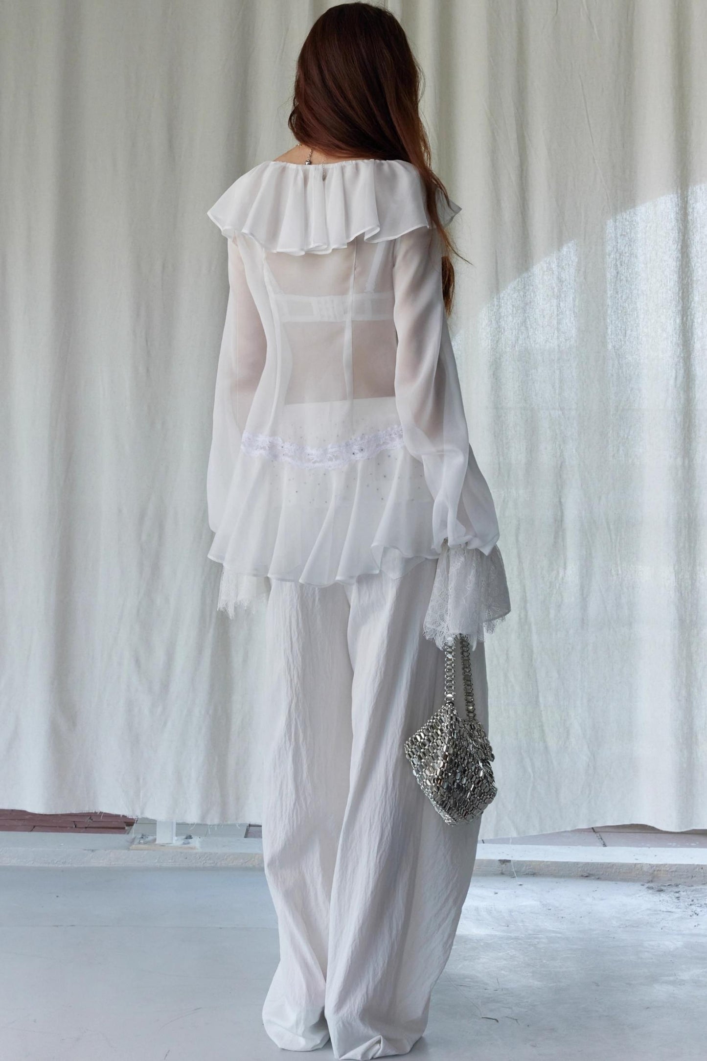 White Dream Sheer Ruffled Blouse