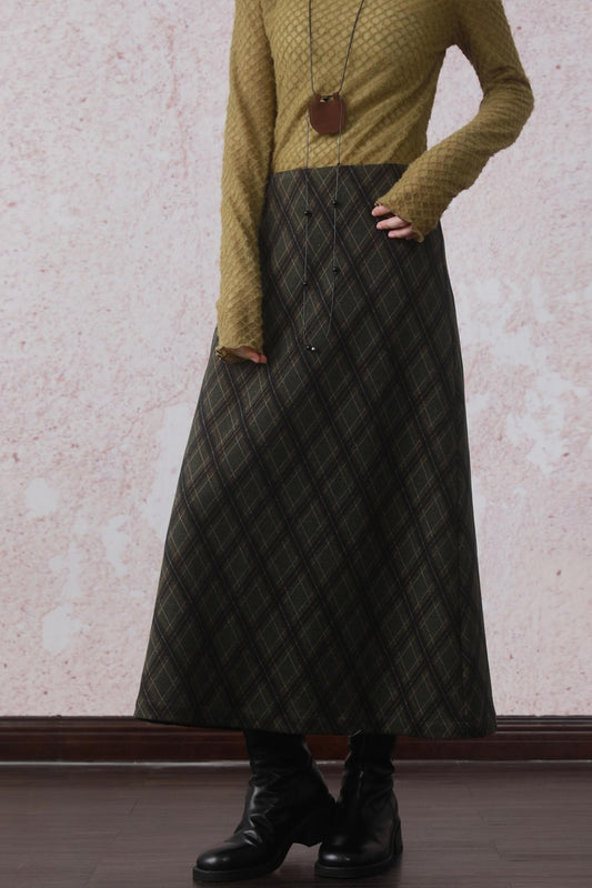 Green Check Pattern Skirt