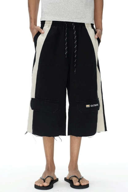 Washed Distressed Patchwork Shorts