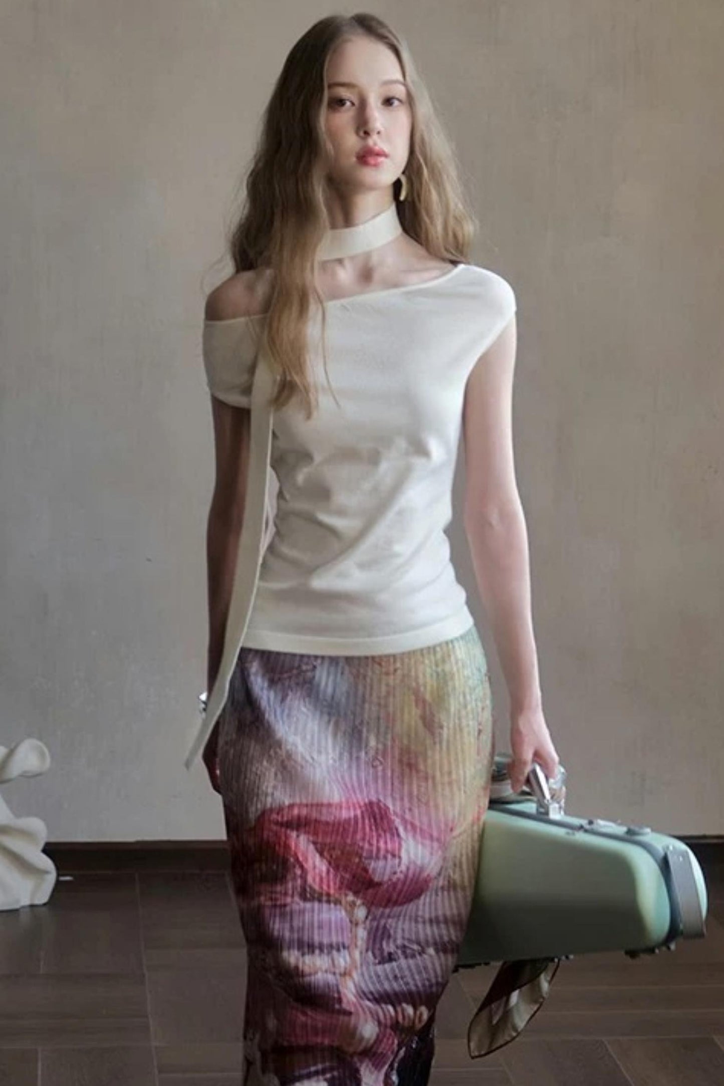 Milk White Asymmetrical Knit Top