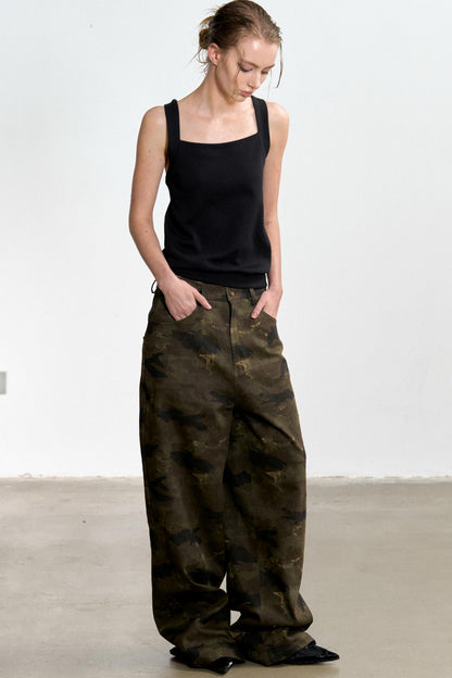 Vintage Camouflage Wide-Leg Jeans
