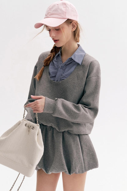 Lazy Casual Check Puffy Skirt Set-Up