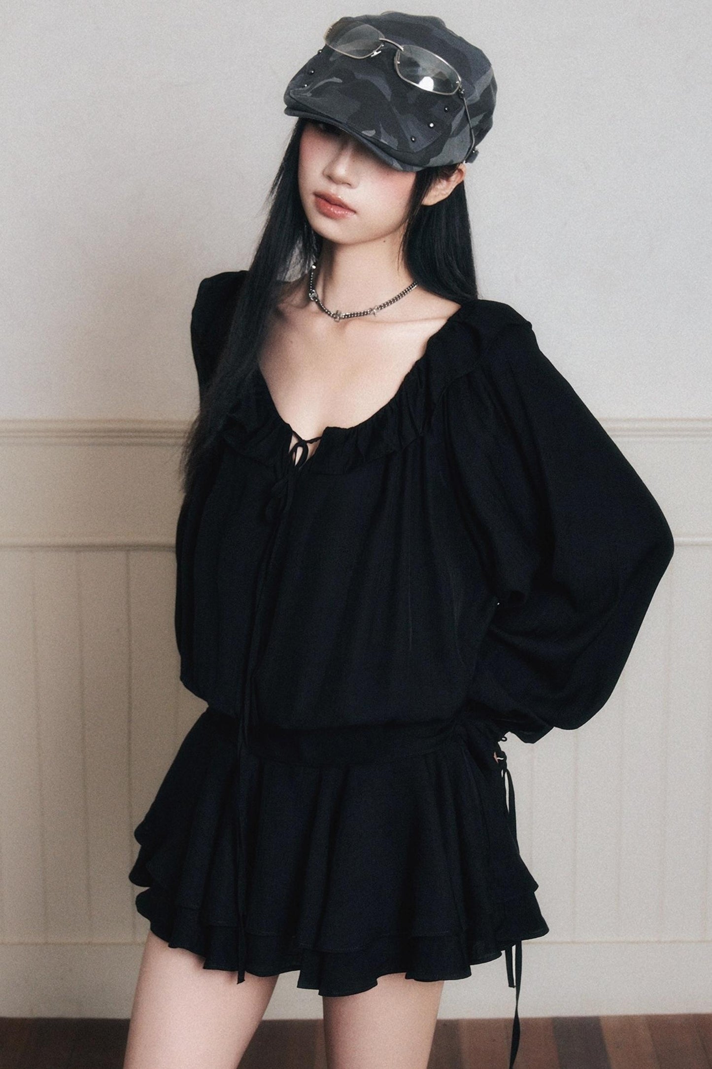 Black Chiffon Satin Dress