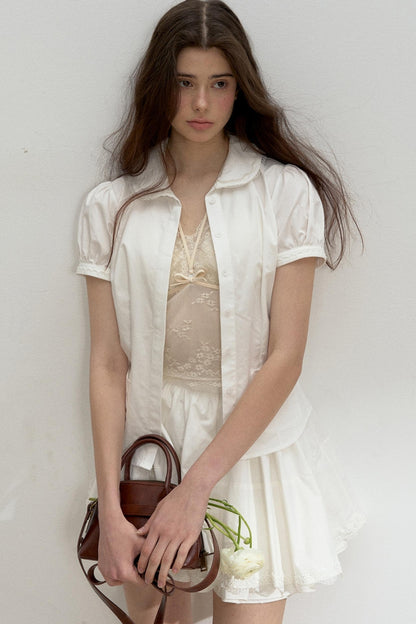 Lace-Collared Cotton Blouse Set-Up