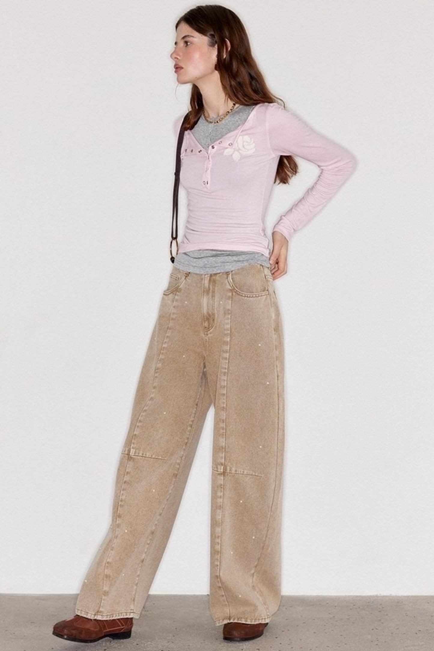 Washed Nail Beads Loose Scimitar Jeans