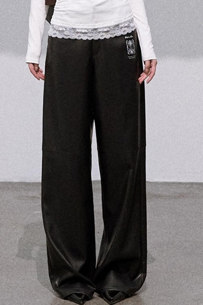 Romantic Retro Wide-leg PU Leather Pants
