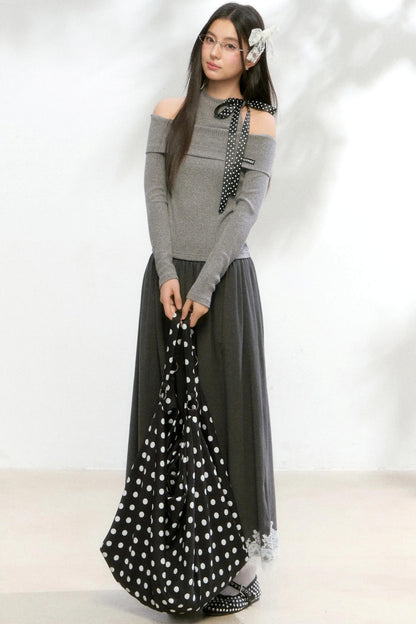 Polka Dot Knitwear Sweater Skirt Set-Up
