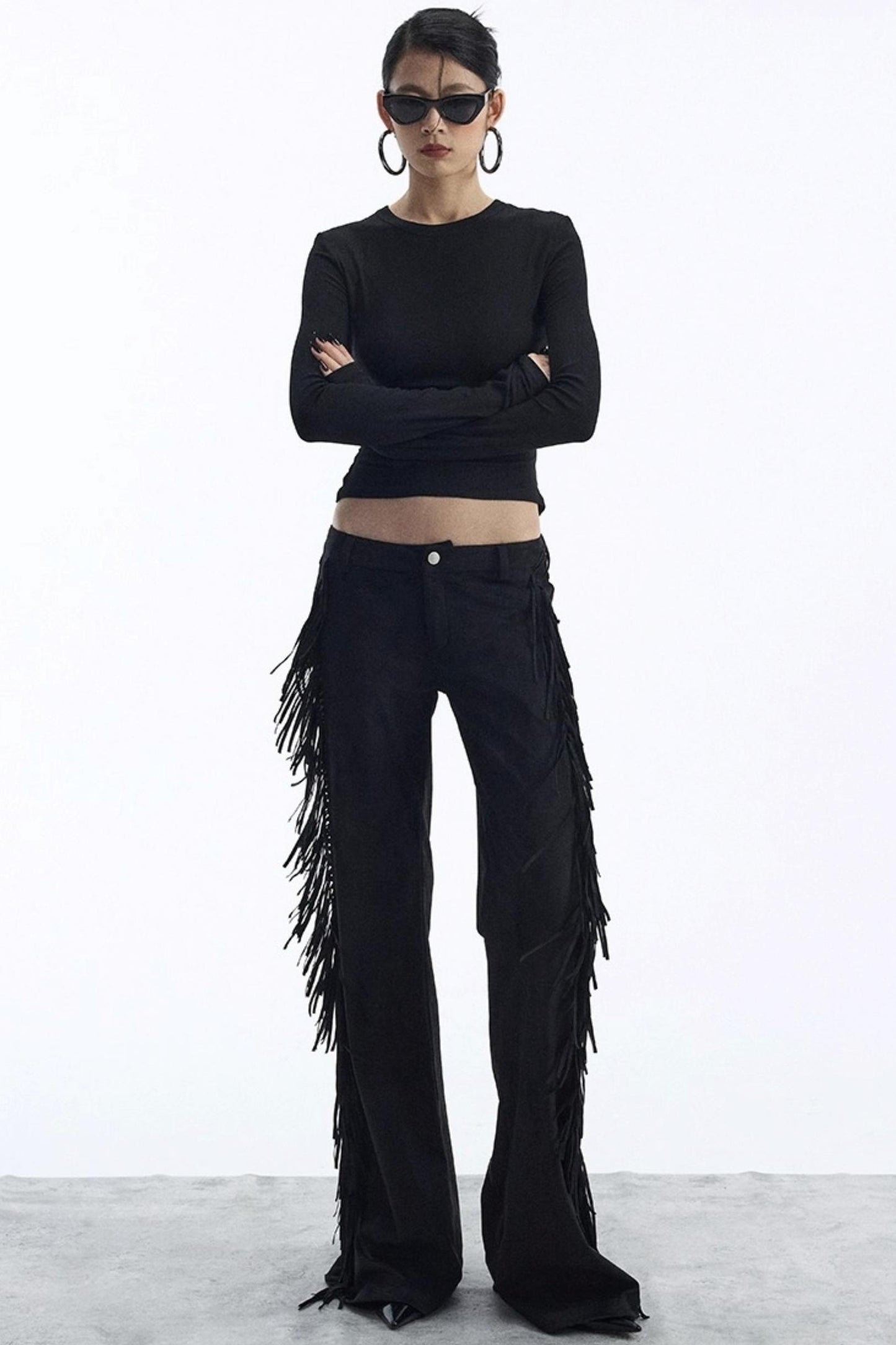 Vintage Low-Rise Fringe Pants