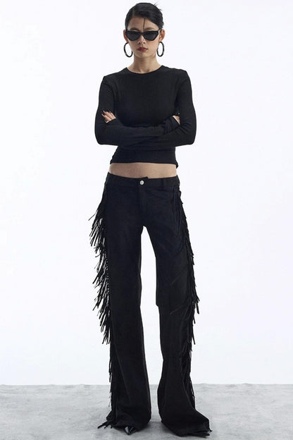 Vintage Low-Rise Fringe Pants