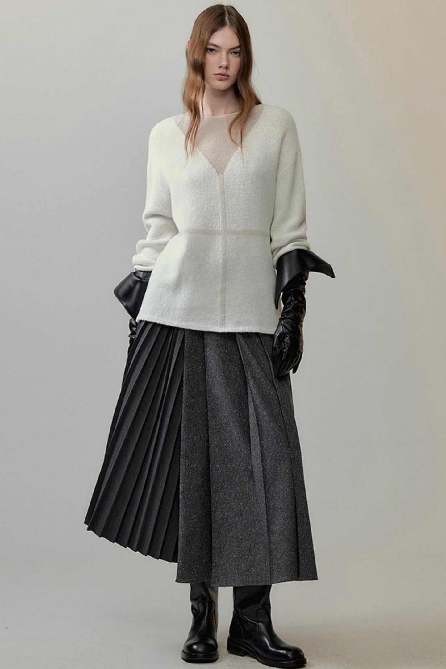 Translucent Knit V-Neck Top