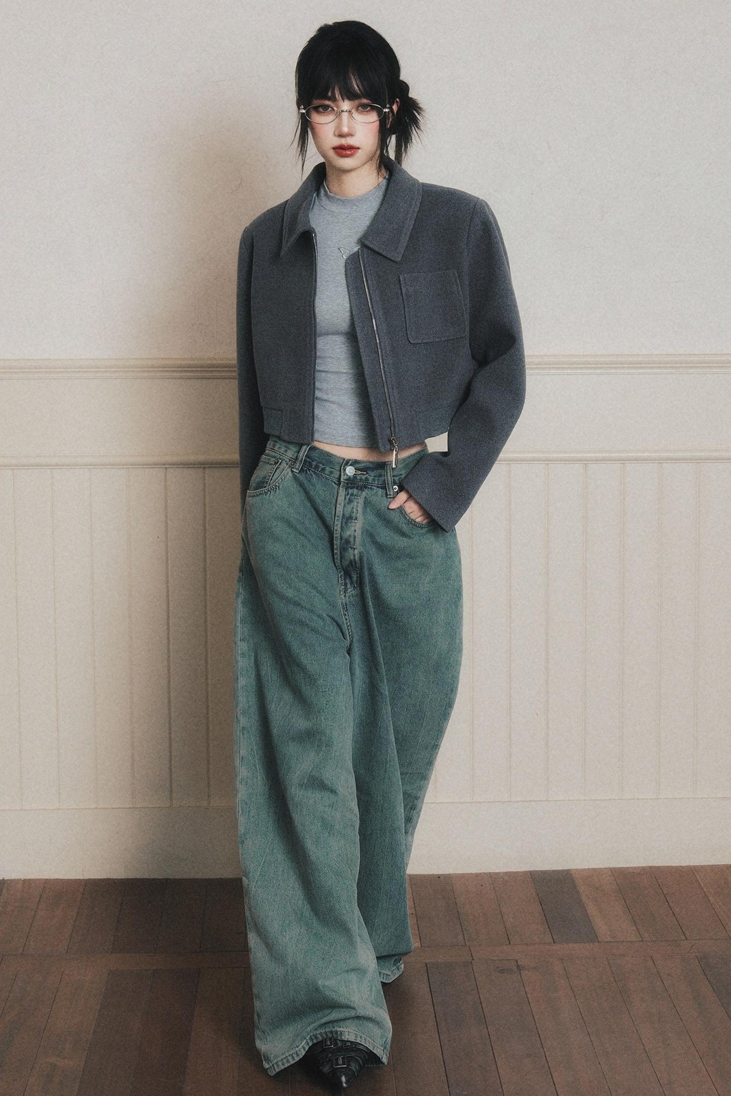 Neat Gray Lapel Short Coat