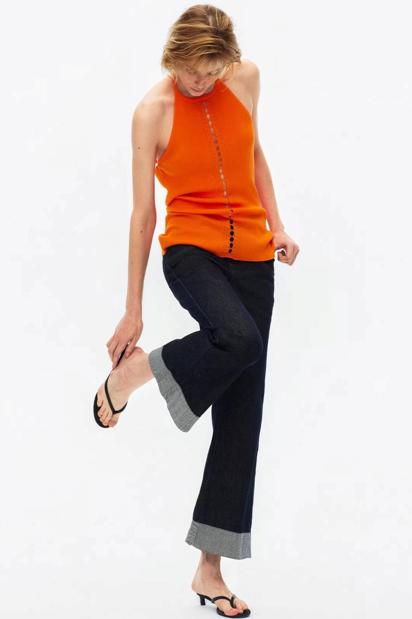 Lyocell Color-Blocked Strick-Oberteil