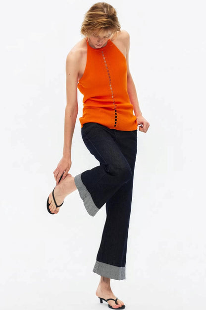 Lyocell Color-Blocked Strick-Oberteil