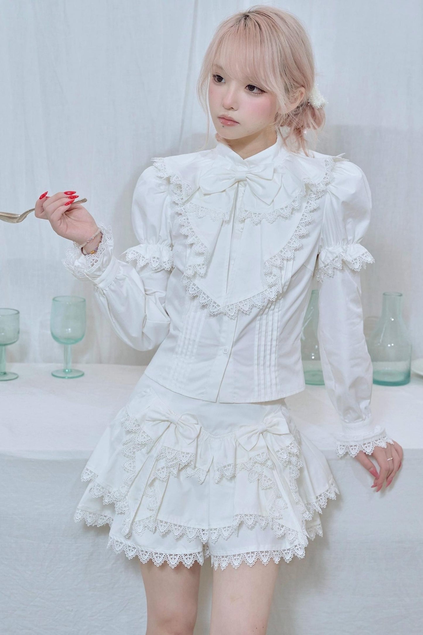 Lace Trim Bow Cake Skirt