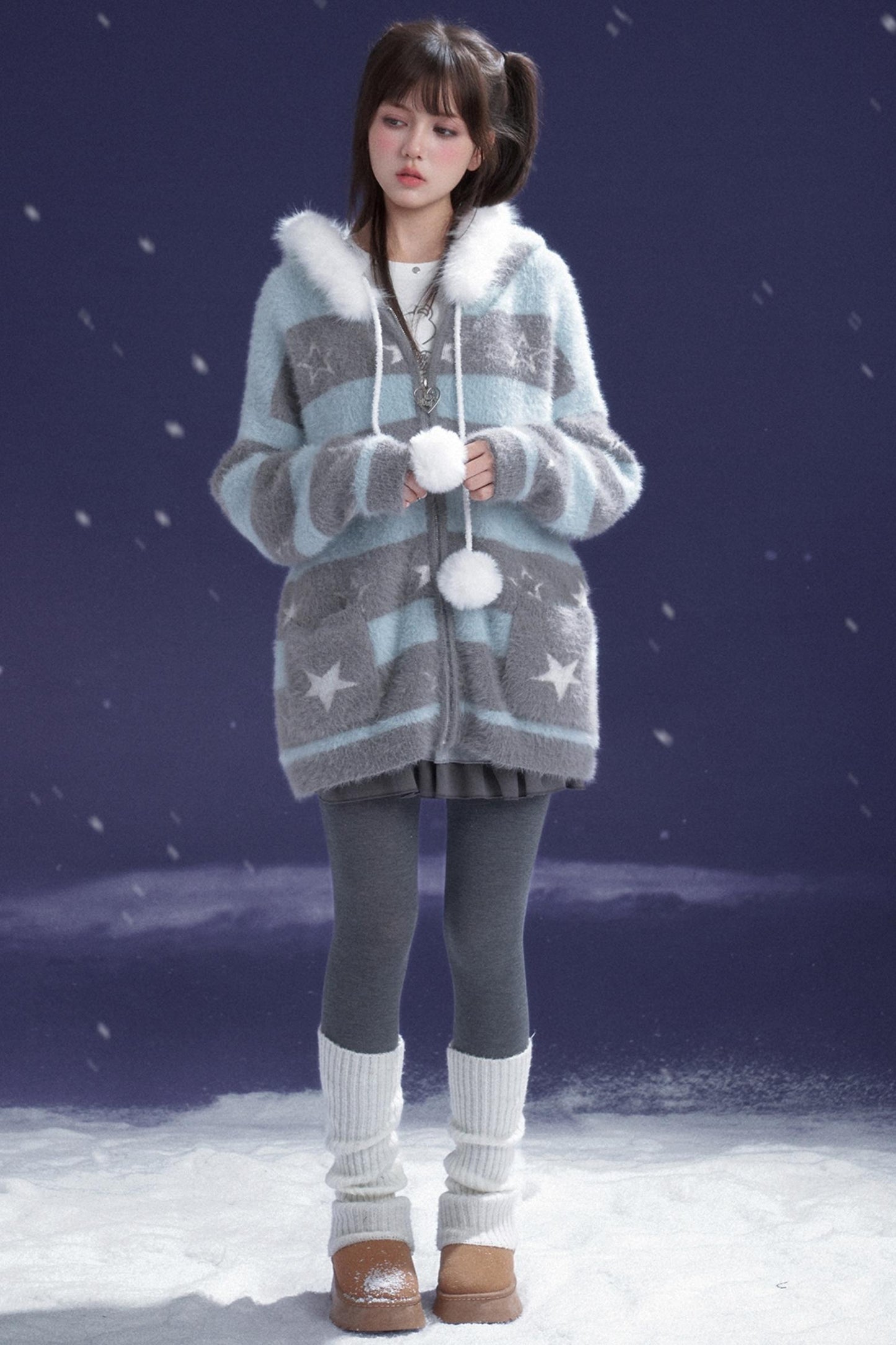 Gray-Blue Striped Star Sweater