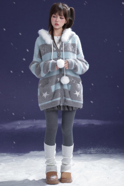 Gray-Blue Striped Star Sweater