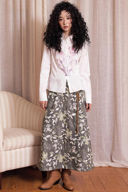 Resting Gray Brushed Mid-length Skirt