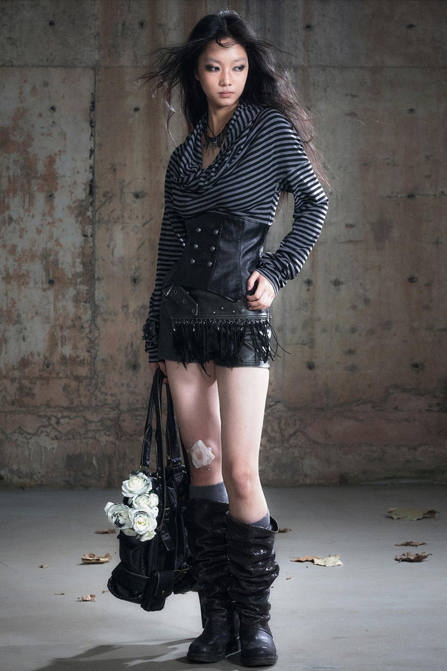 Vintage Leather Knitted Slim Top