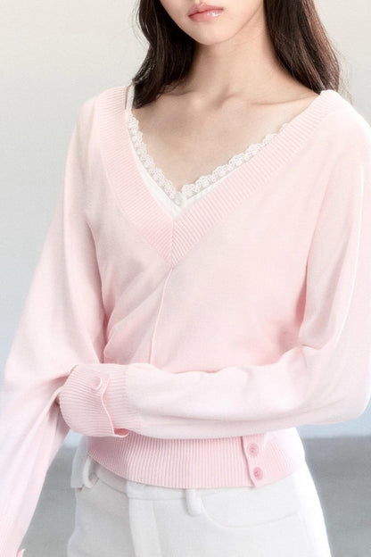 Lazy V-Neck Knit Top Set-Up