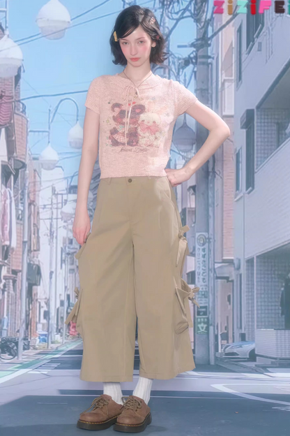 Retro Pink Bear and Rabbit Top