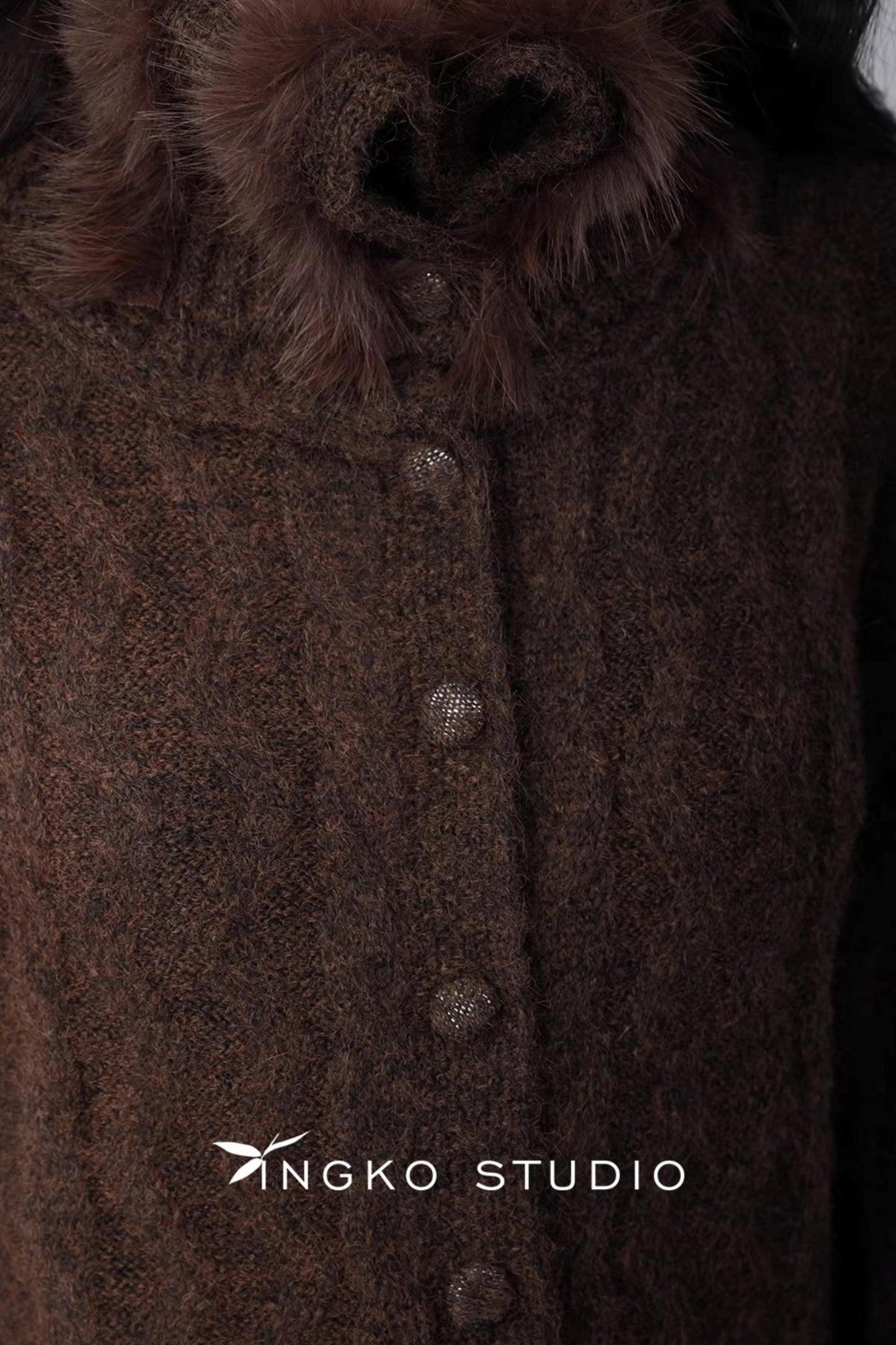 Caramel Brown Fur Collar Cardigan