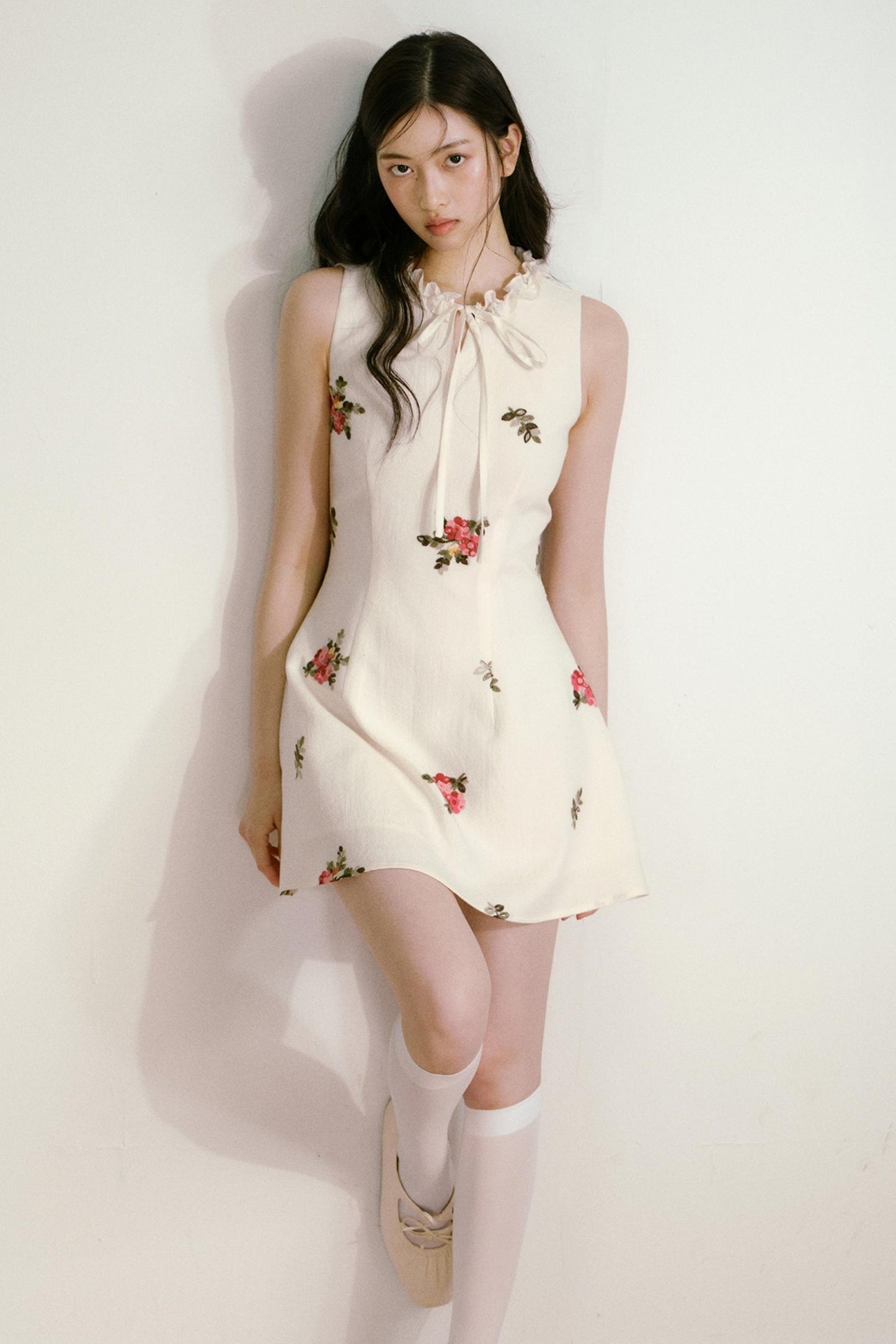Floral Beige Sleeveless Summer Dress