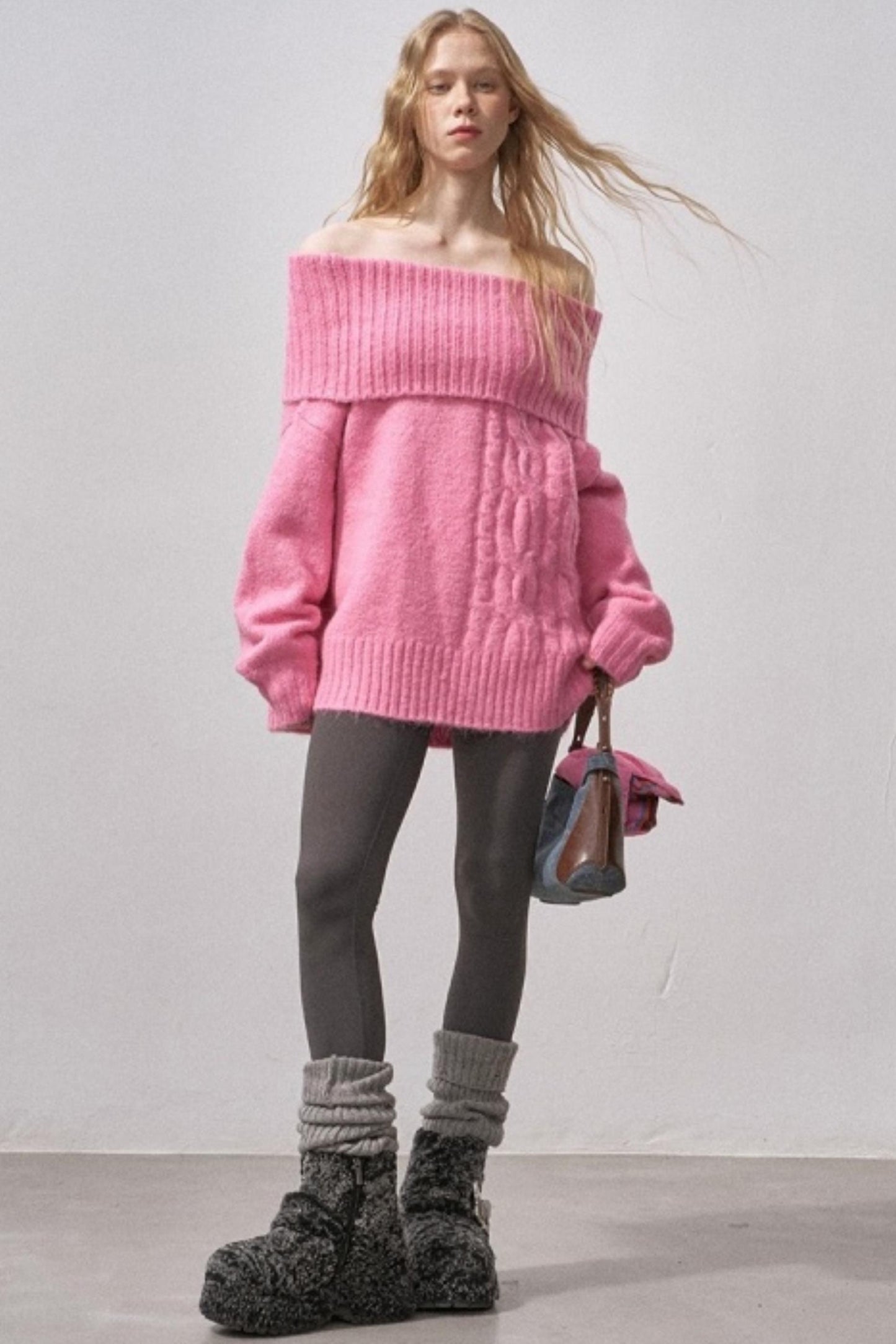 One-Shoulder Cable-Knit Sweater