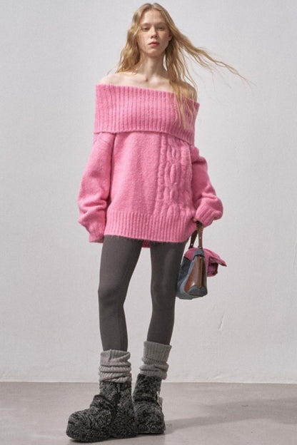 One-Shoulder Cable-Knit Sweater