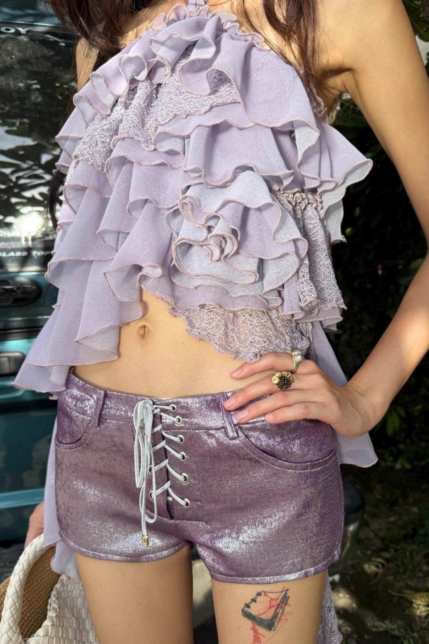 Chiffon Lace Top Shorts Set-Up