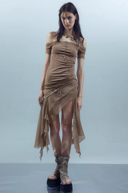 Patchwork Chiffon Asymmetrical Dress