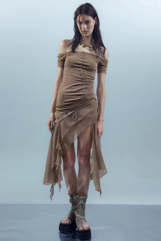 Patchwork Chiffon Asymmetrical Dress