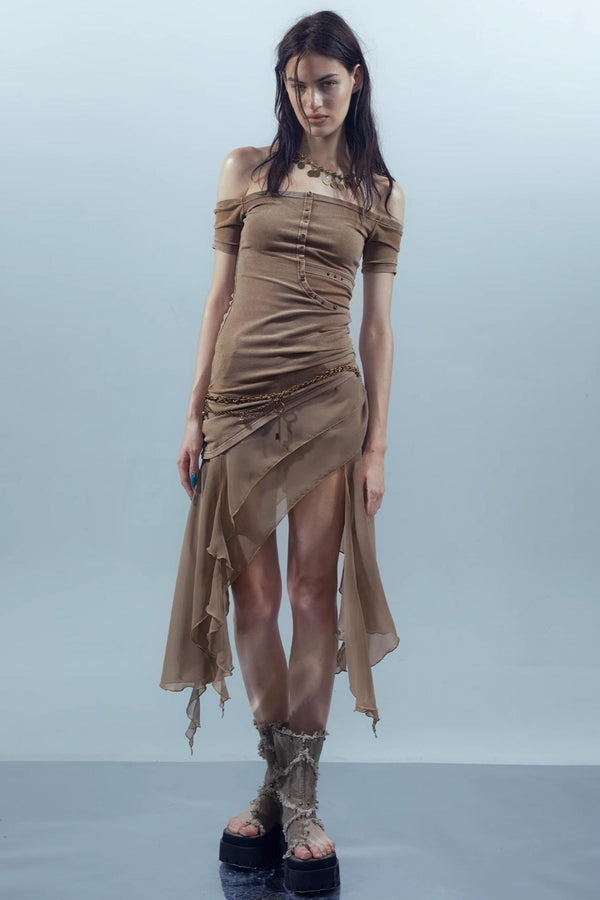 Patchwork Chiffon Asymmetrical Dress