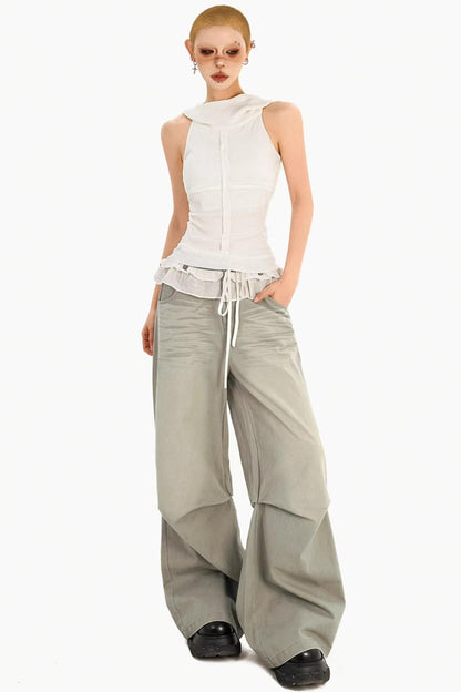 Lace Drawstring Wide-Leg Pants